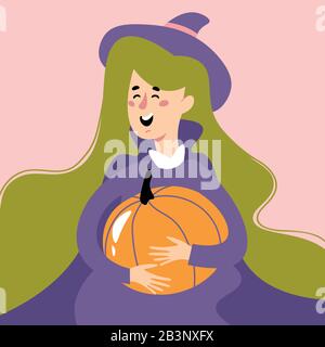 Halloween girl character in a witch costume Stock Vector