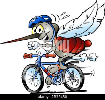 Vector Cartoon illustration of a Happy Mosquito on a Bike Stock Vector