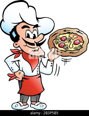 Vector Cartoon illustration of a happy Italian Pizza Chef Baker Stock Vector