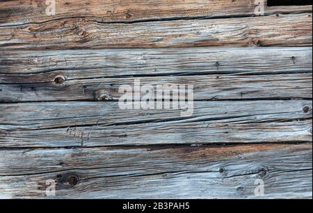 Weather dyed grey spruce boards background photo. Stock Photo