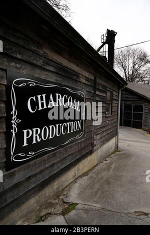 Making charcoal at Jack Daniel's , Jack Daniel Distillery, Tichnor