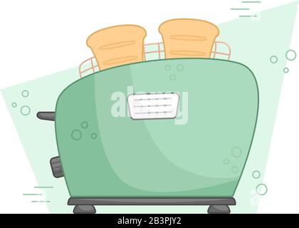 Vector flat toaster with pieces of bread. Isolated illustration. Stock Vector