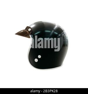Helmet for a motorcycle, life safety accessory, black with a plastic visor and leather inside. Isolate on a white background, side view. Photorealisti Stock Photo