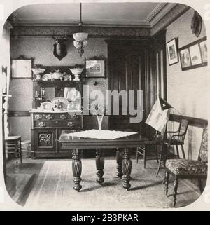 Antique 1898 photograph, interior of a Victorian apartment inside the building at 69 W. 93rd Street in New York City. SOURCE: ORIGINAL PHOTOGRAPH Stock Photo