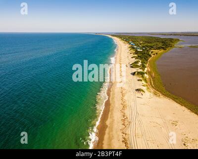 Aerial view of beautiful Macaneta Beach, north Maputo, Mozambique, Africa Stock Photo