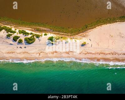 Aerial view of beautiful Macaneta Beach, north Maputo, Mozambique, Africa Stock Photo