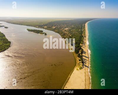 Aerial view of beautiful Macaneta Beach, north Maputo, Mozambique, Africa Stock Photo