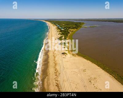 Aerial view of beautiful Macaneta Beach, north Maputo, Mozambique, Africa Stock Photo