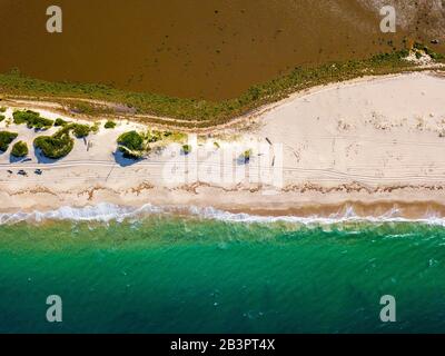 Aerial view of beautiful Macaneta Beach, north Maputo, Mozambique, Africa Stock Photo