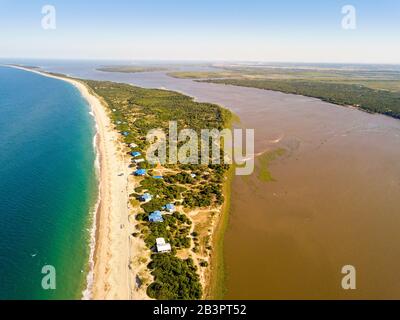 Aerial view of beautiful Macaneta Beach, north Maputo, Mozambique, Africa Stock Photo