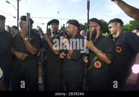 Huntsville, Texas USA, 22JUN00 USA: Protesters rally outside the Walls Unit of the Texas Department of Corrections on the day of the execution of convicted murderer Gary Graham. These are the New Black Panthers from Houston. ©Bob Daemmrich Stock Photo