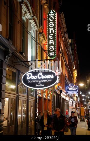 Night view of Whiskey Row in historic downtown Louisville.Kentucky.USA Stock Photo