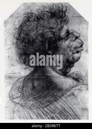 Leonardo da Vinci. Caricature study of Curly-headed Man. 1515 Stock Photo