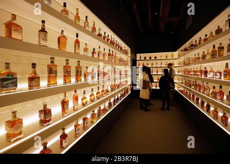 Visitors in the Bottle Hall will showcase every brand of bourbon currently produced in the state of Kentucky.Frazier History Museum.Louisville.Kentucky.USA Stock Photo