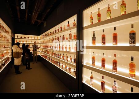 Visitors in the Bottle Hall will showcase every brand of bourbon currently produced in the state of Kentucky.Frazier History Museum.Louisville.Kentucky.USA Stock Photo