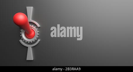 On off switch. Old retro electric control switch red color against black background, copy space. 3d illustration Stock Photo