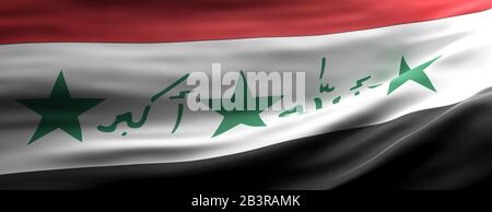 Iraq sign symbol. Iraqi national flag waving texture background, banner. 3d illustration Stock Photo