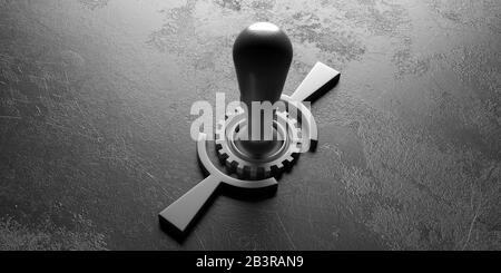 On off switch. Retro electric control switch against old industrial black background. 3d illustration Stock Photo