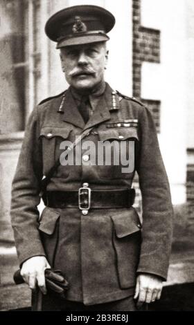 A portrait of Field Marshal Douglas Haig, 1st Earl Haig, (1861-1928), a senior officer of the British Army. During the First World War, he commanded the British Expeditionary Force (BEF) on the Western Front from late 1915 until the end of the war. He was commander during the Battle of the Somme, the Battle of Arras, the Third Battle of Ypres (Passchendaele), the German Spring Offensive, and the final Hundred Days Offensive. Stock Photo