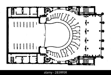 Ground plan of the Opéra-Comique, Paris, France, 19th century Stock Photo