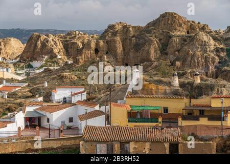 Guadix, Spain - January 10, 2020: Cave buildings, province Granada, Andalusia Stock Photo