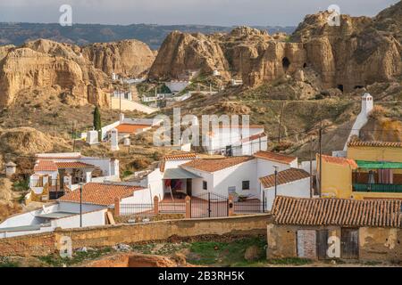 Guadix, Spain - January 10, 2020: Cave buildings, province Granada, Andalusia Stock Photo