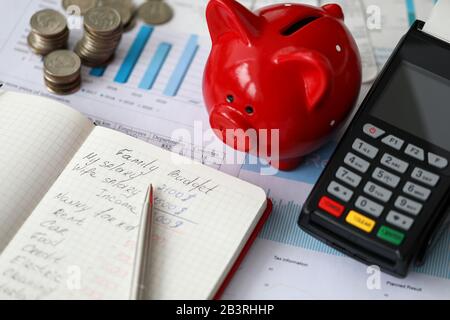 Graphs and diagrams on table Stock Photo