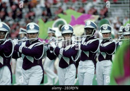 Austin, Texas USA: Flute section of high school marching band during performance at regional band competition. ©Bob Daemmrich Stock Photo