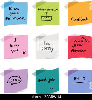 Colorful sticky notepaper with text on white background Stock Vector