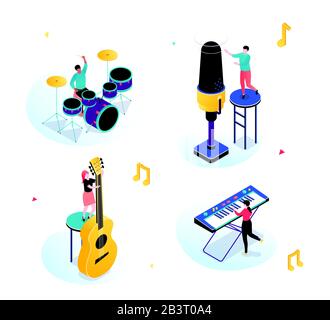 Music party - modern isometric scenes with characters Stock Vector