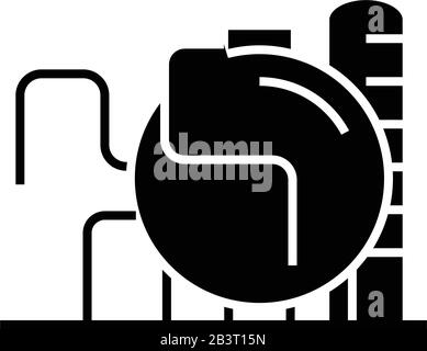 Refinery black icon, concept illustration, vector flat symbol, glyph sign. Stock Vector