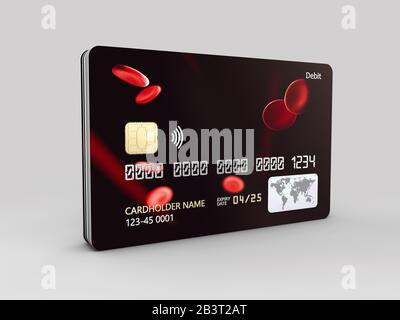 3d rendering of Credit Card with Abstract Blood Pattern on gray background. Stock Photo