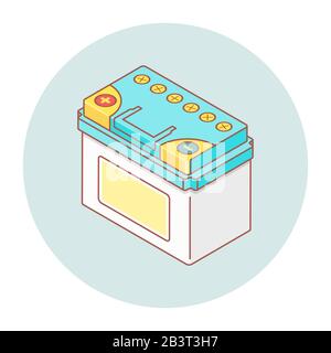 Automobile rechargeable battery. A vector illustration in 3D style. Isometric projection. Icon accumulator. Flat design. Stock Vector