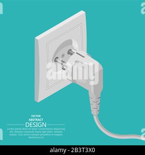 Electrical plug and socket. Contact of electric devices. A vector illustration in 3D style. Isometric projection. Design elements. Stock Vector