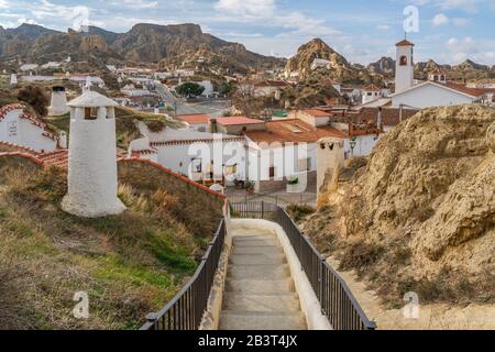 Guadix, Spain - January 10, 2020: Cave buildings, province Granada, Andalusia Stock Photo