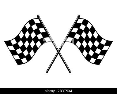 Checkered flags. Black and white race flag. Finish or start rippled crossed flag icon. Motorsport or auto racing symbol on white background. Final lap Stock Vector