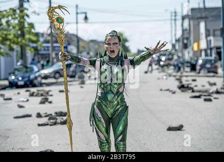 POWER RANGERS 2017 Lionsgate film with Elizabeth Banks as Rita Repulsa Stock Photo