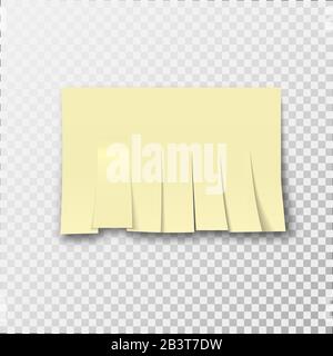 The sheet of paper cut by strips on the transparent background. An empty template for declarations, telephone numbers with a shadow. Realistic element Stock Vector