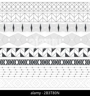 Set of vector geometrical dividers. Borders for the text, invitation cards, various printing editions. Dividing lines in the form of a seamless horizo Stock Vector
