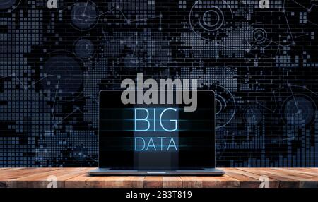 Big data concepts with computer laptop and  hologram technology interface.business  information.server service system Stock Photo