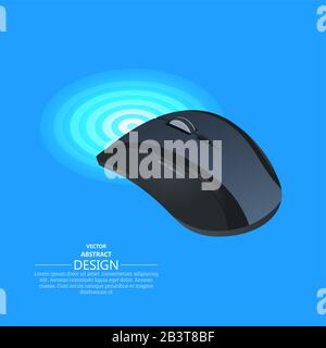 Realistic wireless mouse on the isolated blue background. Computer equipment.3d style. Isometric projection. Vector illustration. Stock Vector