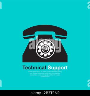 Vector illustration with the concept of technical support. Support service 24 hours. Call acceptance round the clock. Flat style. Call centr Stock Vector
