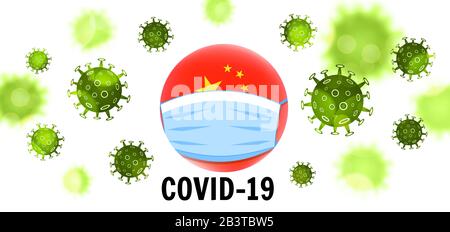 Coronavirus COVID-19 concept. Earth in a medical mask. Dangerous chinese nCoV coronavirus outbreak. Pandemic medical concept with dangerous cells. Vec Stock Vector