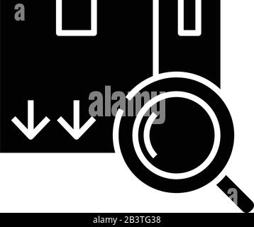 Searching goods black icon, concept illustration, vector flat symbol, glyph sign. Stock Vector