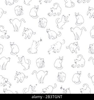Seamless pattern based on hand drawn playful cats. Stock Vector