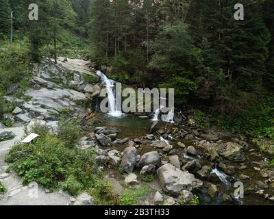 Waterfall Kameneckiy in the Carpathian mountains and National Park Skole Beskids, Ukraine Stock Photo