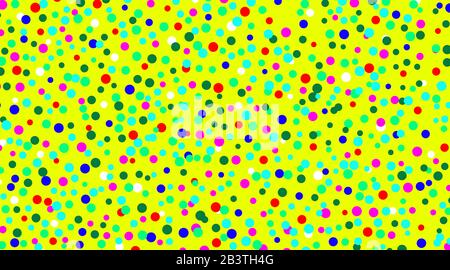 Pattern with shiny colorful confetti, abstract background for festive events, holiday and birthday. Multicolored balls on yellow background. Stock Photo