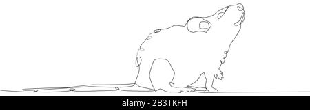 Rat mouse continuous line drawing. One hand drawn single lineart style. Stock Vector