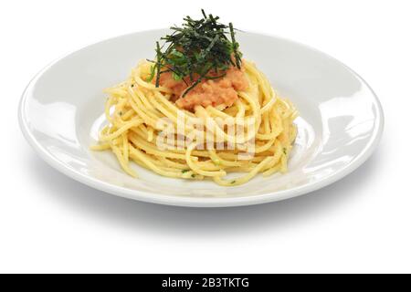 mentaiko (spicy pollock roe) pasta topped with nori, japanese food Stock Photo