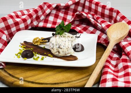 Stracciatella italian icecream with dark chocolate Stock Photo